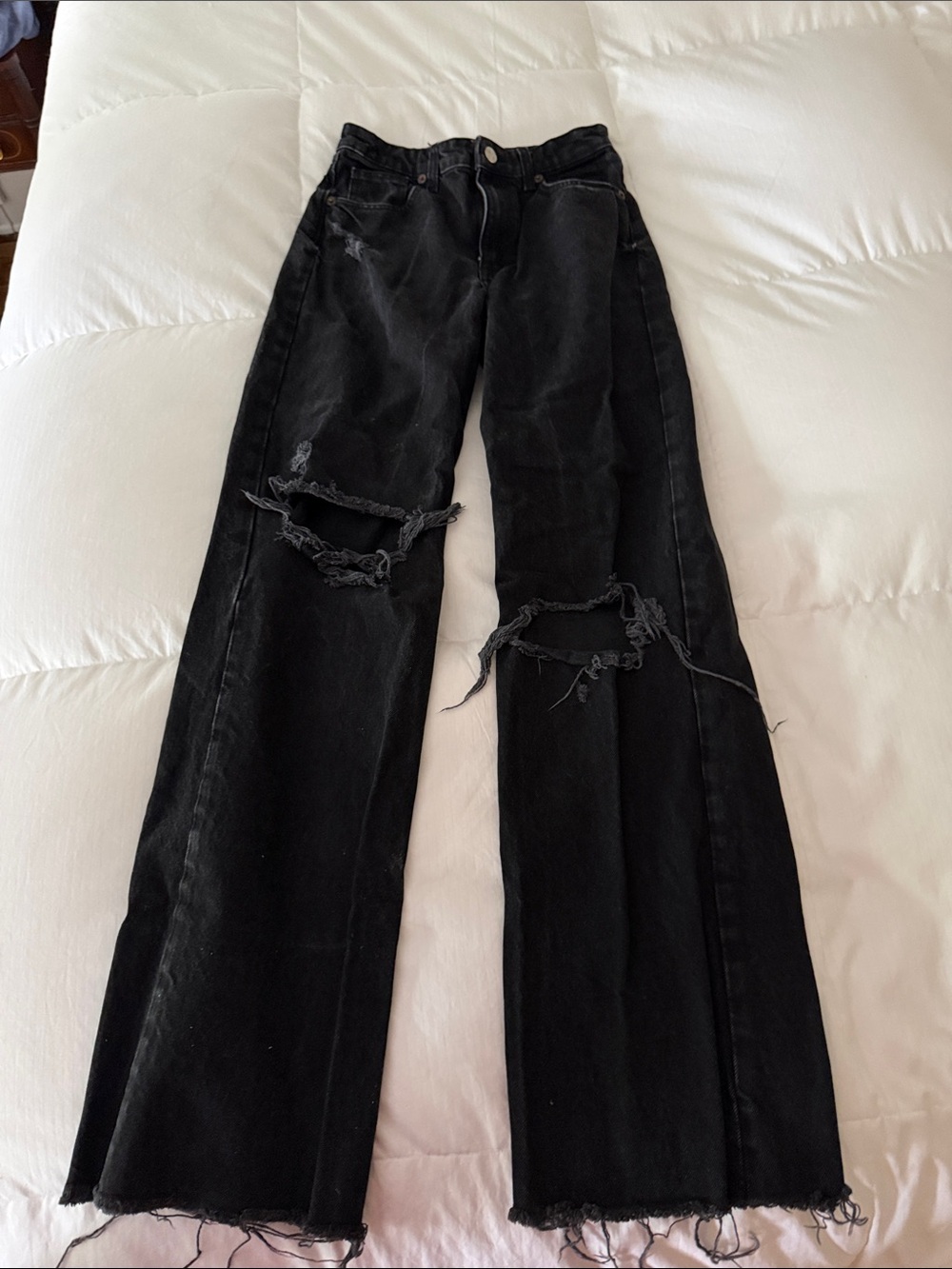 Zara Black Distressed Wide-Leg Jeans